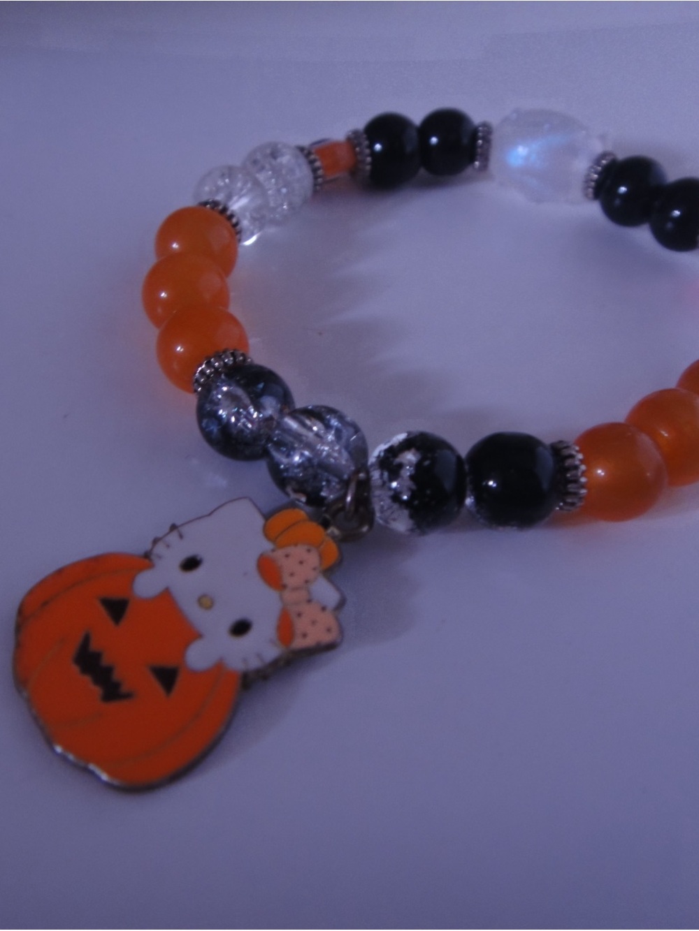 Hello Kitty Orange & Black Beaded Halloween Charm Bracelet